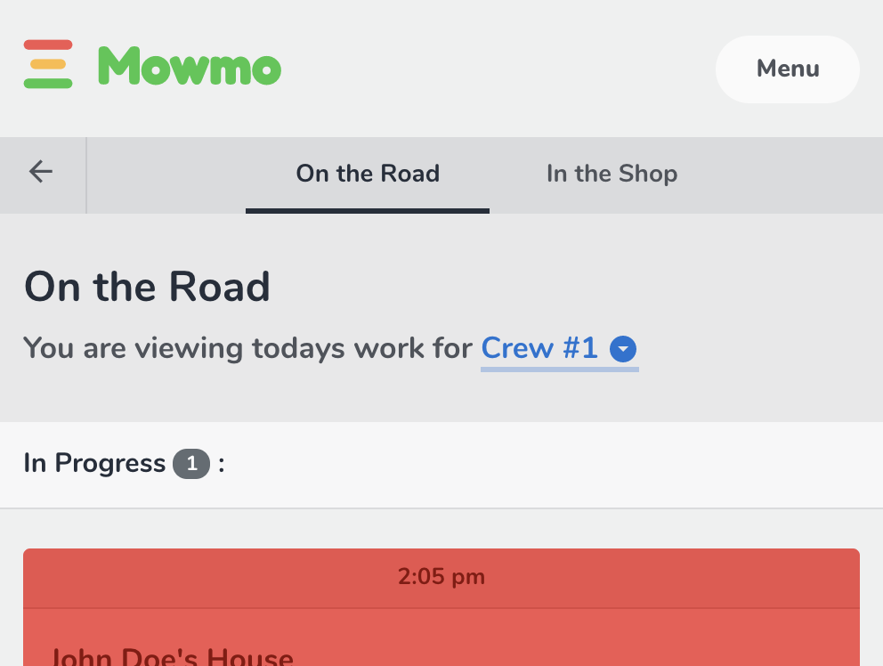 A screenshot of the on the job page, filtered by crew #1.